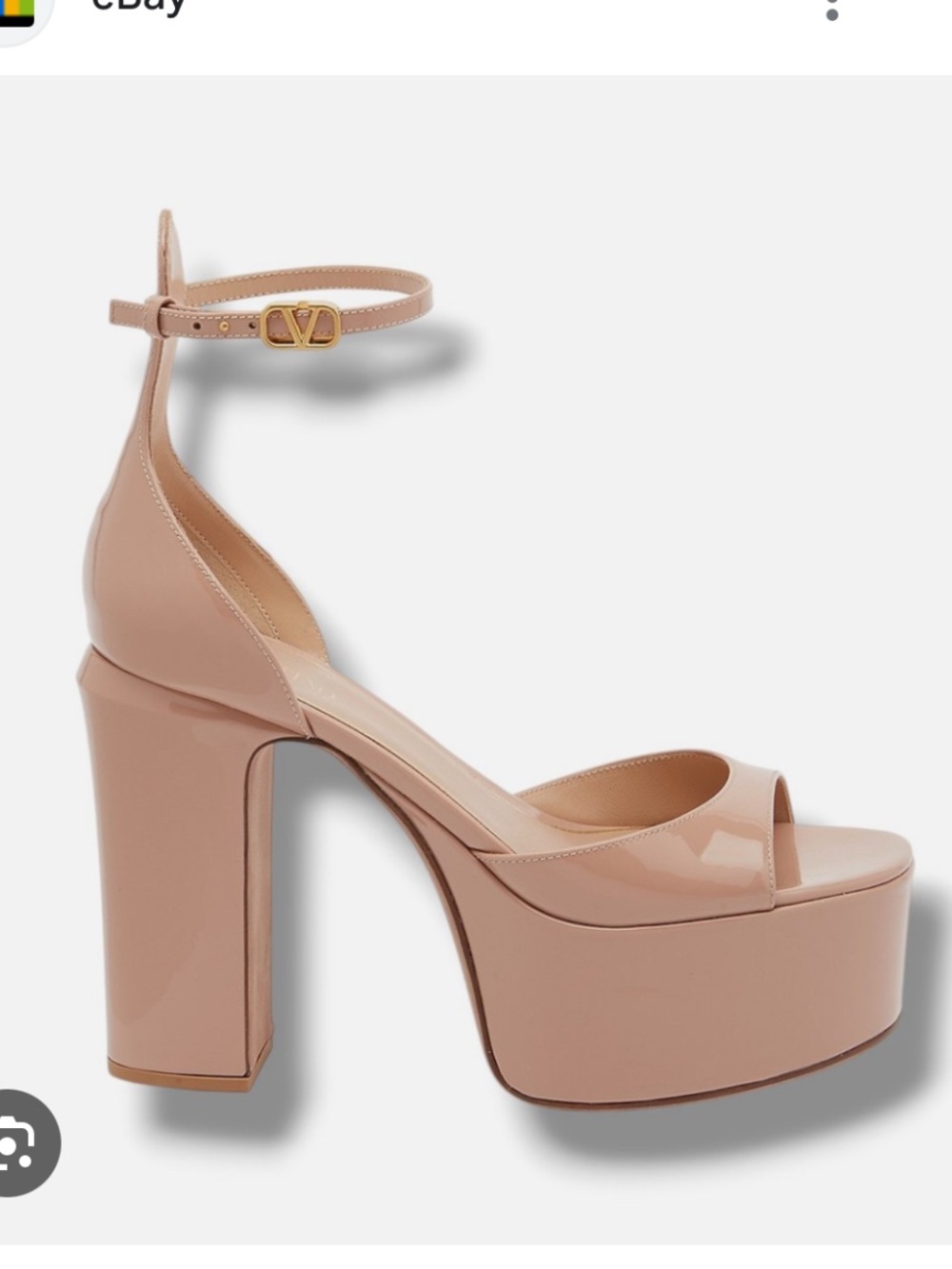 Valentino Garavani Blush Patent Platform Sandal with Logo Ankle Strap